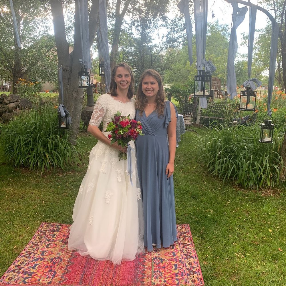 David's Bridal Steel Blue Dress